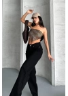 Palazzo straight enzim süper taş yıkama jeans pantolon siyah d2008