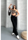 Palazzo straight enzim süper taş yıkama jeans pantolon siyah d2008