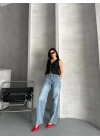 Palazzo straight kar yıkama jeans pantolon mavi d2008