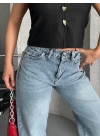 Palazzo straight kar yıkama jeans pantolon mavi d2008