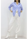 Pamuk Polyester Çizgili Gömlek Mavibeyaz - 30135.1874.