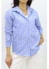 Pamuk Polyester Çizgili Gömlek Mavibeyaz - 30135.1874.