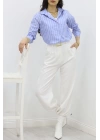 Pamuk Polyester Çizgili Gömlek Mavibeyaz - 30135.1874.