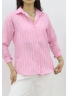 Pamuk Polyester Çizgili Gömlek Pembebeyaz - 30135.1874.
