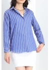 Pamuk Polyester Çizgili Gömlek Saksbeyaz - 30135.1874.