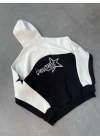 Parçalı Nakış İşlemelı Kapşonlu SweatShirt - Beyaz