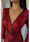 PARLAK KRUVAZE BODYSUİT - Bordo