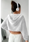 Peluş ceket kapşonlu beyaz