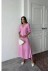 Pembe Arka Ve Bel Ucu Gipeli Elbise