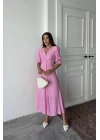 Pembe Arka Ve Bel Ucu Gipeli Elbise