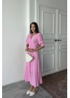 Pembe Arka Ve Bel Ucu Gipeli Elbise