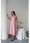 Pembe Çift Dikişli Gabardin Elbise