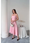 Pembe Çift Dikişli Gabardin Elbise