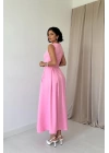 Pembe Halter Yaka Kloş Elbise
