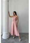 Pembe İnci Askı Detaylı Elbise