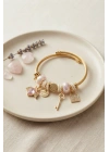 Pembe Kalp Model Gold Renk Charmlı Bileklik