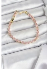 Pembe Kare Zirkon Taşlı Gold Renk Pirinç Su Yolu Kadın Bileklik