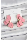 Pembe Mineli Lotus Model Pirinç Kadın Küpe
