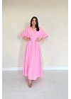 Pembe Pileli Uzun Elbise