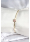 Pembe Zirkon Taşlı Kalp Model Gold Renk Kadın Bileklik