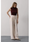 Pileli Bağcıklı Oversize Pantolon - Bej