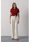 Pileli Bağcıklı Oversize Pantolon - Ekru
