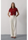 Pileli Bağcıklı Oversize Pantolon - Ekru