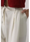Pileli Bağcıklı Oversize Pantolon - Ekru