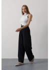 Pileli Bağcıklı Oversize Pantolon - Lacivert