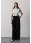 Pileli Bağcıklı Oversize Pantolon - Lacivert