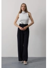 Pileli Bağcıklı Oversize Pantolon - Lacivert