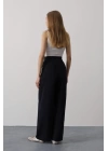 Pileli Bağcıklı Oversize Pantolon - Lacivert