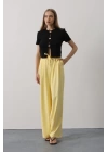 Pileli Bağcıklı Oversize Pantolon - Sarı
