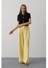 Pileli Bağcıklı Oversize Pantolon - Sarı