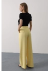 Pileli Bağcıklı Oversize Pantolon - Sarı