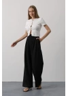 Pileli Bağcıklı Oversize Pantolon - Siyah