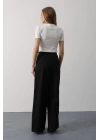 Pileli Bağcıklı Oversize Pantolon - Siyah
