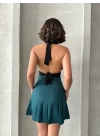 Pileli düğmeli etek yeşil s24811