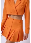 Pileli Etek Crop Ceket Takım