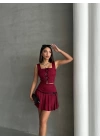 Pileli etek yelek takım bordo s255015