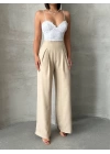 Pileli keten pantolon s255046