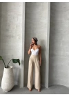 Pileli keten pantolon s255046