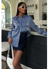 Pırıltılı Kumaş Premium Saten Gömlek 3464
