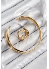 Pirinç Ayrık Model Gold Renk Bileklik Yüzük Set
