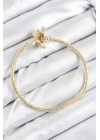Pirinç Charm Zirkon Taşlı Taç Model Gold Renk Kadın Bileklik