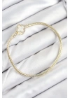 Pirinç Charm Zirkon Taşlı Yonca Model Gold Renk Kadın Bileklik