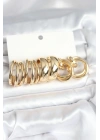 Pirinç Gold Renk 3 Çift Vintage Kadın Küpe Seti