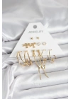 Pirinç Gold Renk 6 Çiftli Kadın Küpe Seti