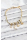 Pirinç Gold Renk Ay Charm Model Charmlı Kadın Bileklik