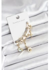 Pirinç Gold Renk Ay Model Kadın Set Küpe